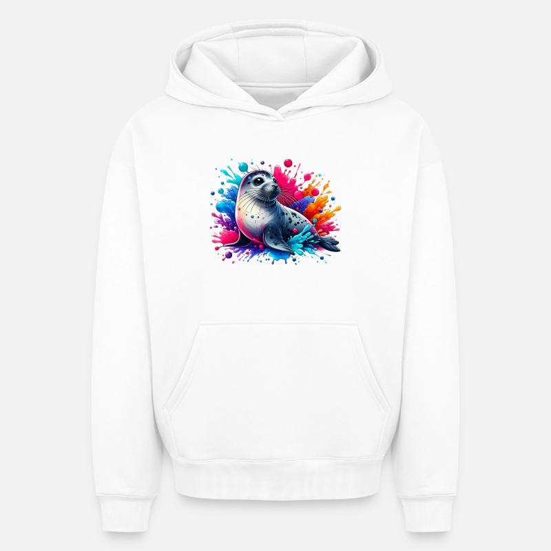 Phoque - Sweat à capuche unisexe oversize épais SPREAD - blanc