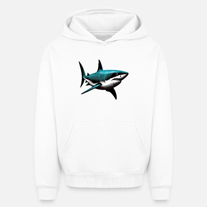 Requin - Sweat à capuche unisexe oversize épais SPREAD - blanc