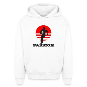 rugby - Oversized Heavyweight Unisex Hoodie - white - Front - AI Model Female 172 dark (172cm) & AI Model Male 185 light (185cm)