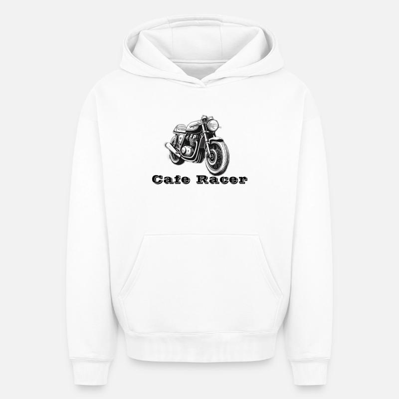 Café Racer - Sweat à capuche unisexe oversize épais SPREAD - blanc