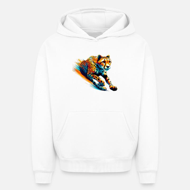 Guépard - Sweat à capuche unisexe oversize épais SPREAD - blanc