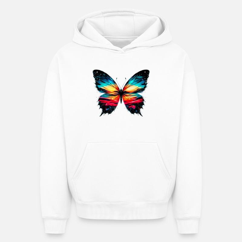 Papillon - Sweat à capuche unisexe oversize épais SPREAD - blanc