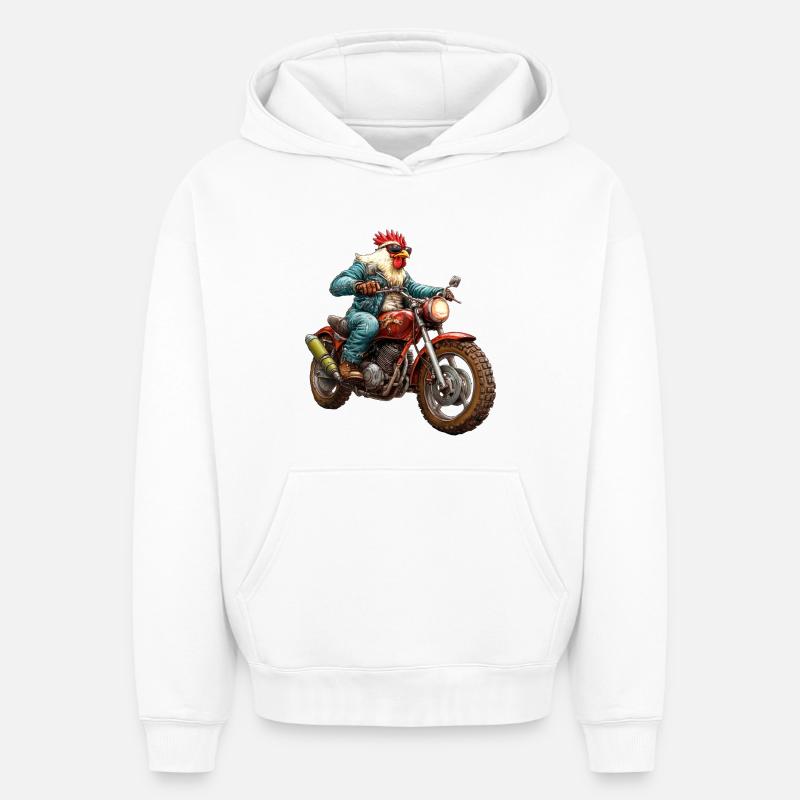 Poulets Moto - Sweat à capuche unisexe oversize épais SPREAD - blanc