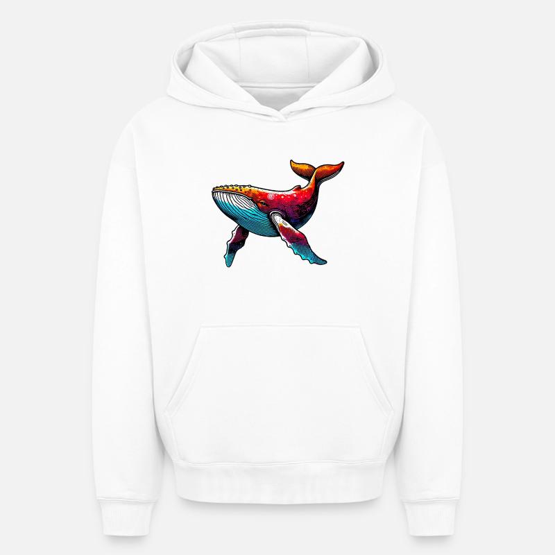 Baleine - Sweat à capuche unisexe oversize épais SPREAD - blanc
