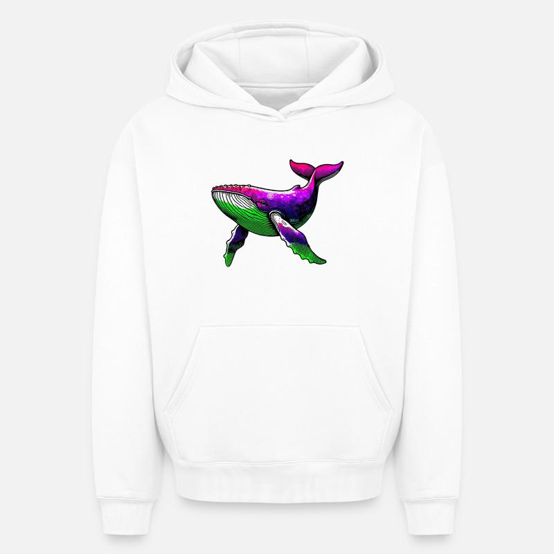 Baleine - Sweat à capuche unisexe oversize épais SPREAD - blanc