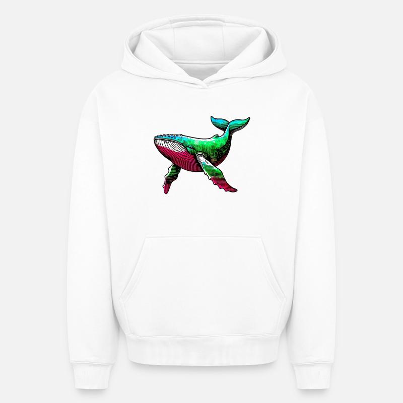Baleine - Sweat à capuche unisexe oversize épais SPREAD - blanc