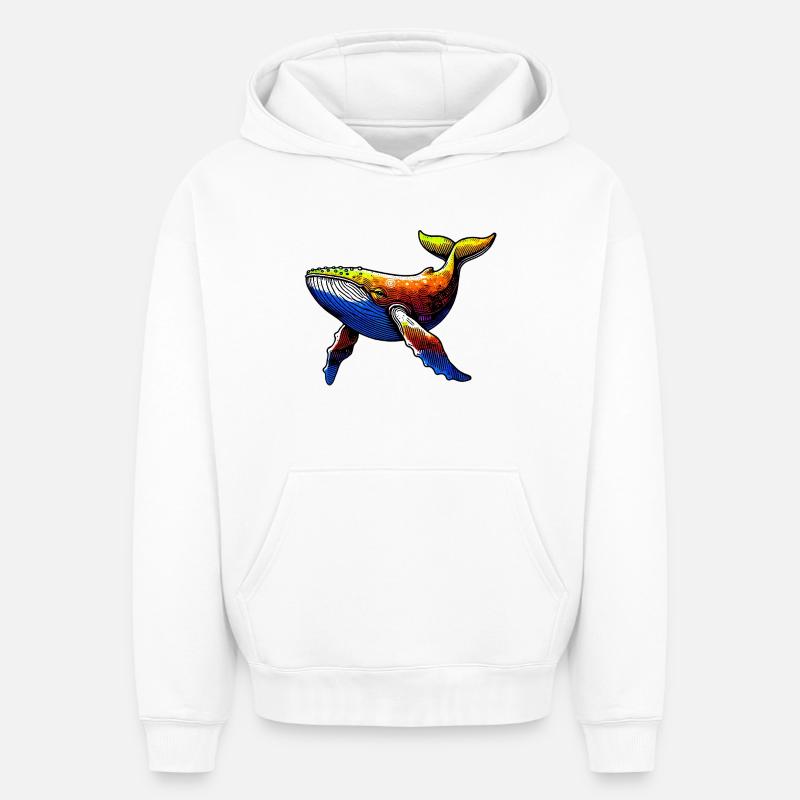 Baleine - Sweat à capuche unisexe oversize épais SPREAD - blanc