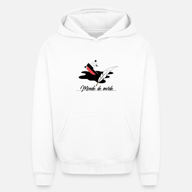 Monde de merde - Sweat à capuche unisexe oversize épais SPREAD - blanc