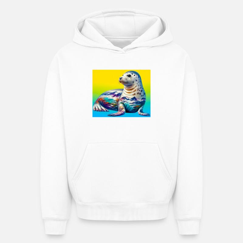 Phoque - Sweat à capuche unisexe oversize épais SPREAD - blanc