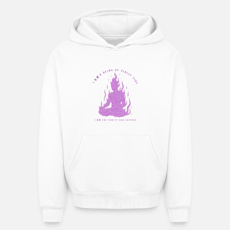 Méditation du feu violet - Sweat à capuche unisexe oversize épais SPREAD - blanc