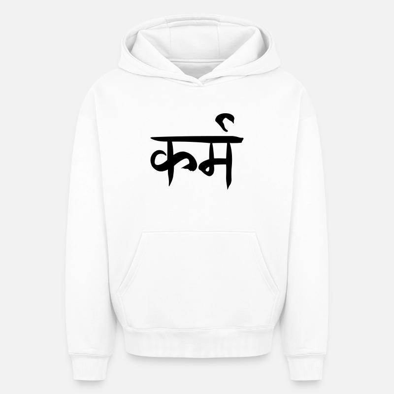 Karma sanskrit - Sweat à capuche unisexe oversize épais SPREAD - blanc