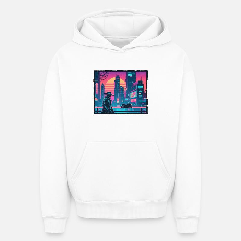 Rétro Wave Tokyo Cyber - Sweat à capuche unisexe oversize épais SPREAD - blanc