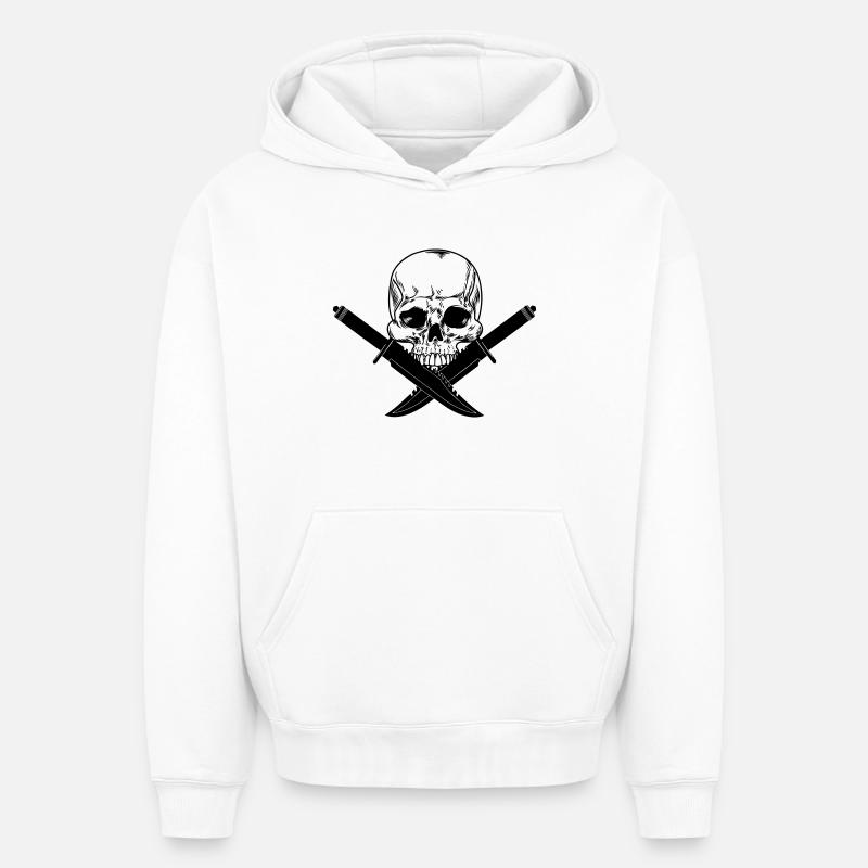 Crâne croisé avec deux couteaux - Sweat à capuche unisexe oversize épais SPREAD - blanc
