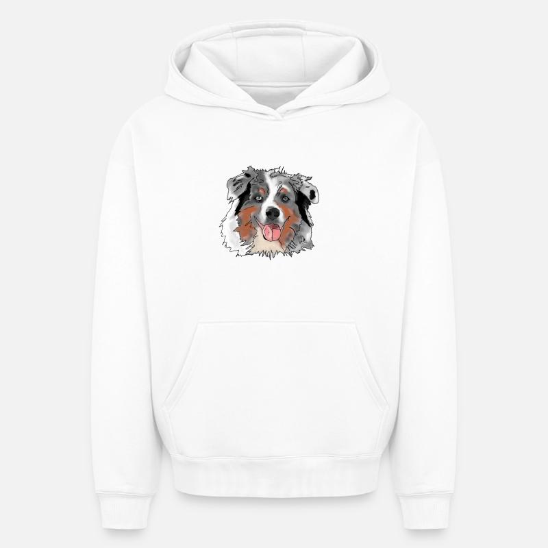 Berger australien - Sweat à capuche unisexe oversize épais SPREAD - blanc