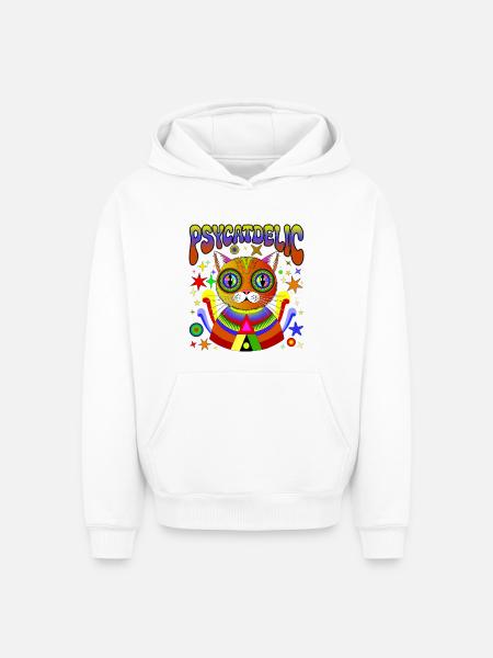 PSYCATDELIC - Oversized Heavyweight Unisex Hoodie - white