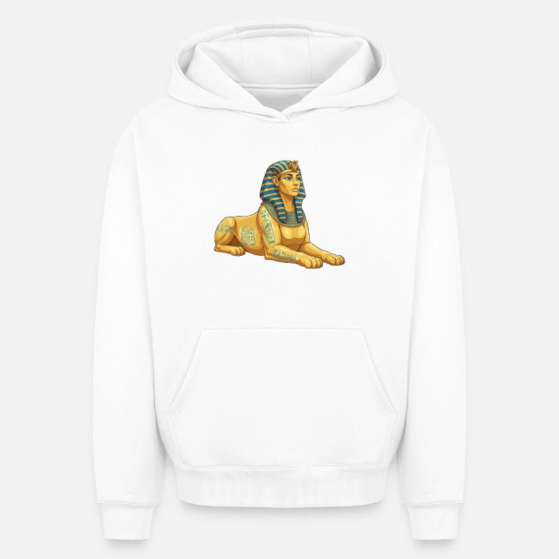 Sphinx doré avec hiéroglyphes - Sweat à capuche unisexe oversize épais SPREAD - blanc