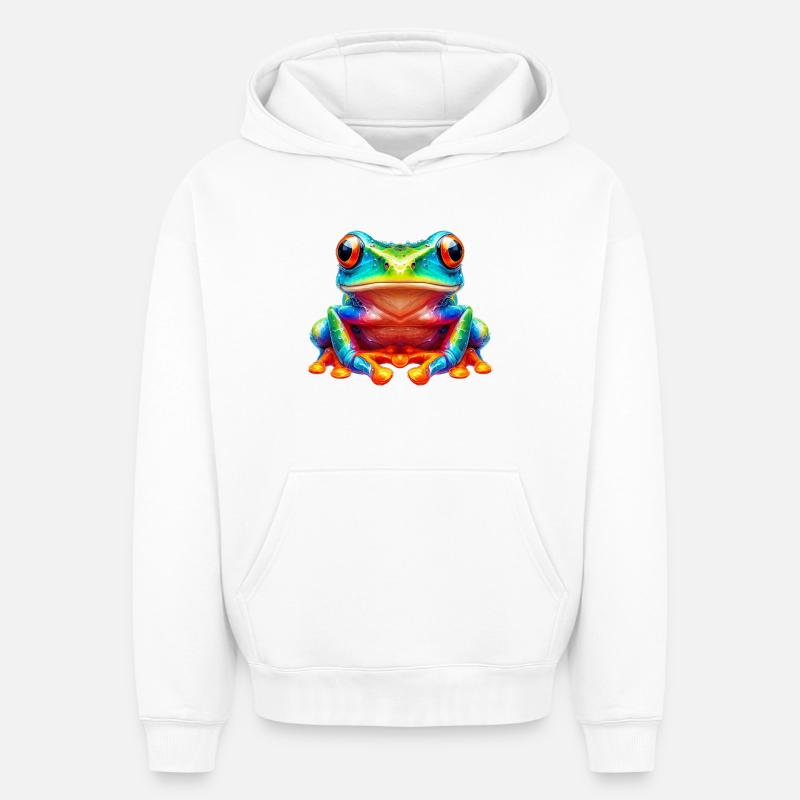 Grenouille - Sweat à capuche unisexe oversize épais SPREAD - blanc