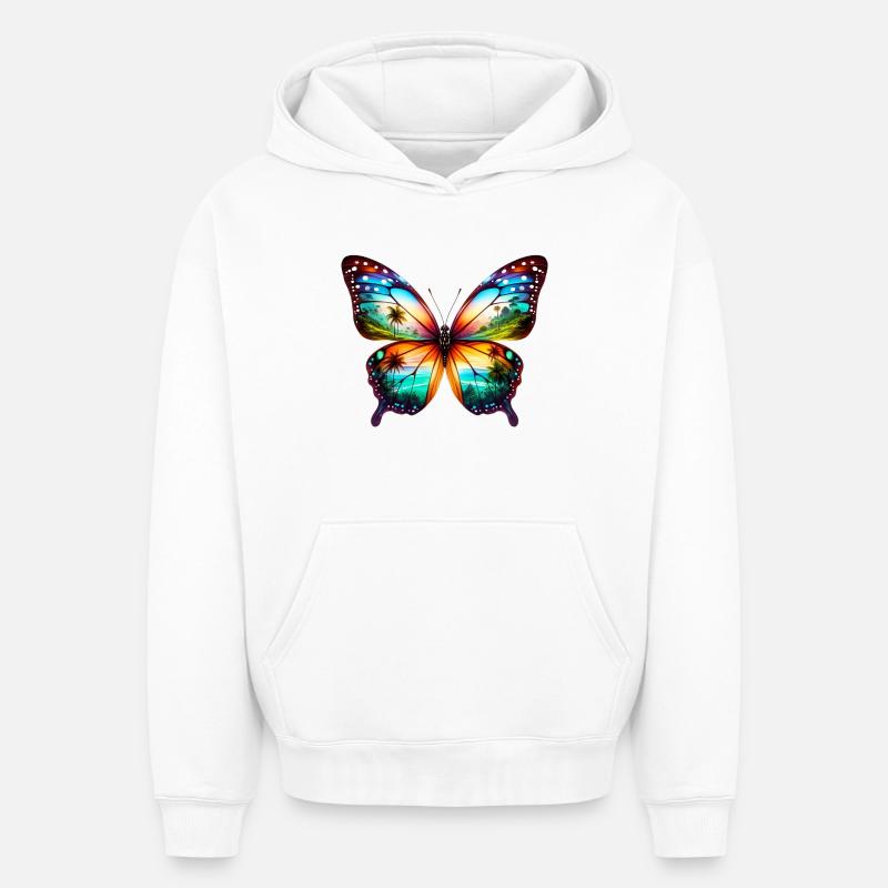 Papillon - Sweat à capuche unisexe oversize épais SPREAD - blanc