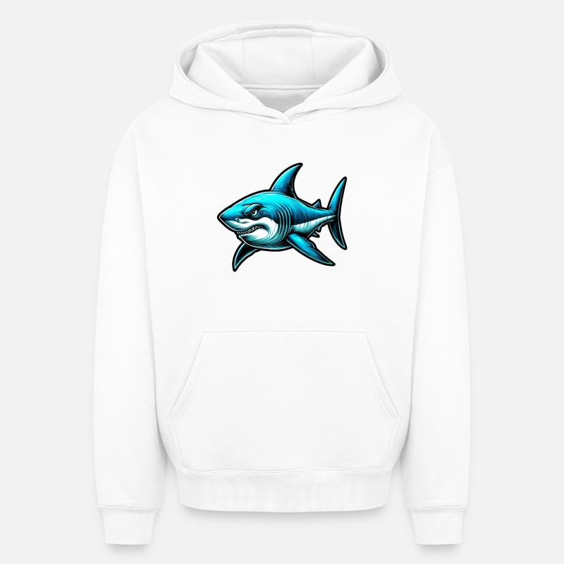 Requin - Sweat à capuche unisexe oversize épais SPREAD - blanc