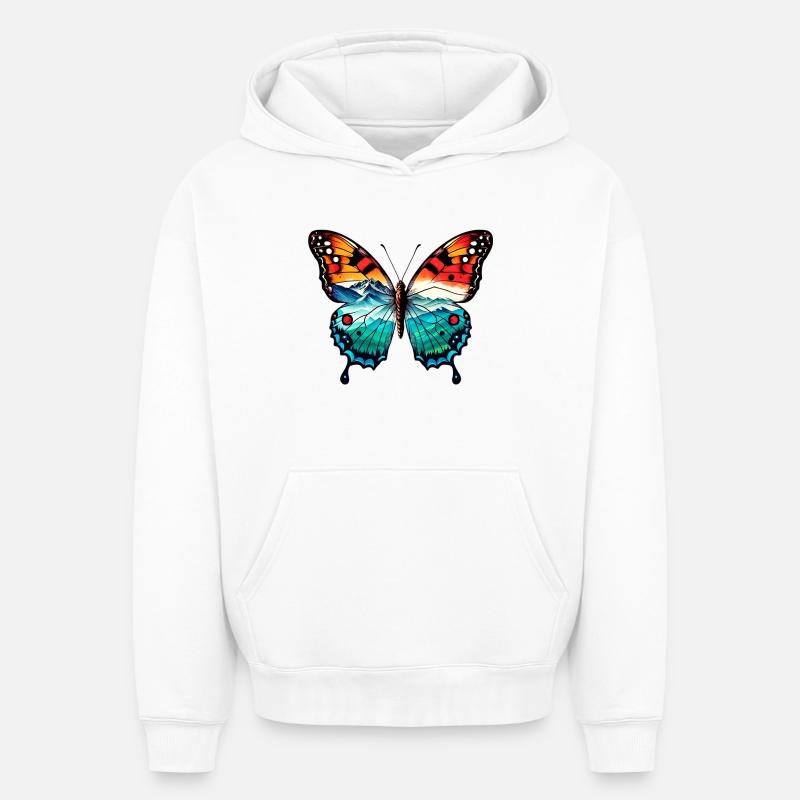 Papillon - Sweat à capuche unisexe oversize épais SPREAD - blanc
