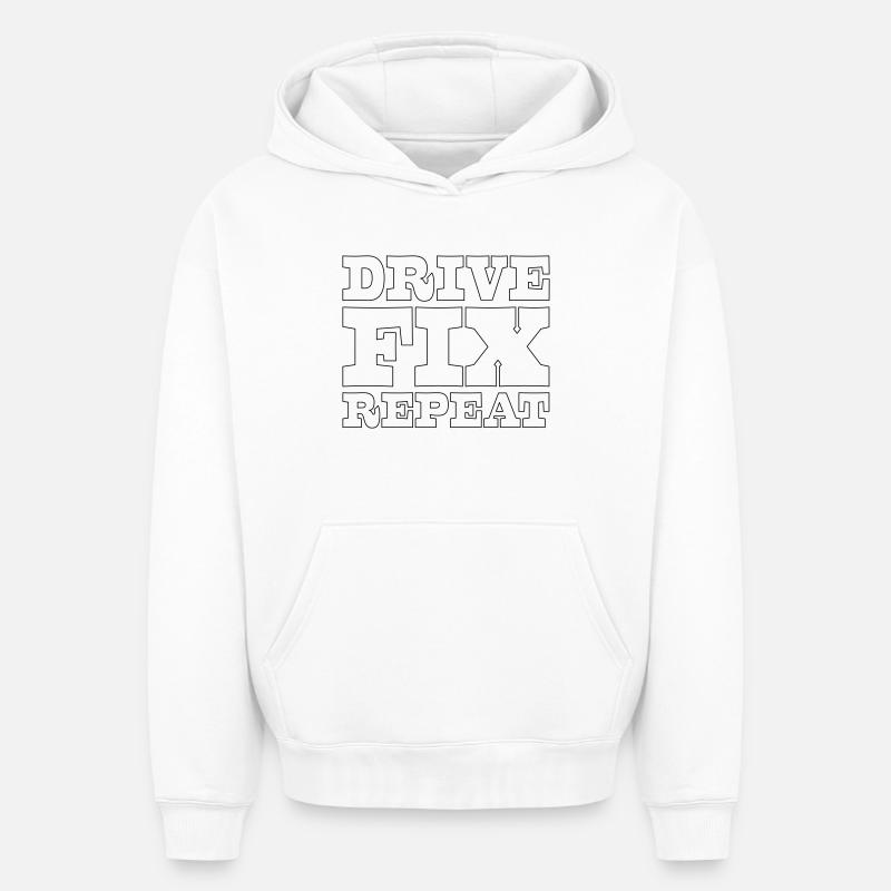 45 Drive Fix Repeat - Sweat à capuche unisexe oversize épais SPREAD - blanc
