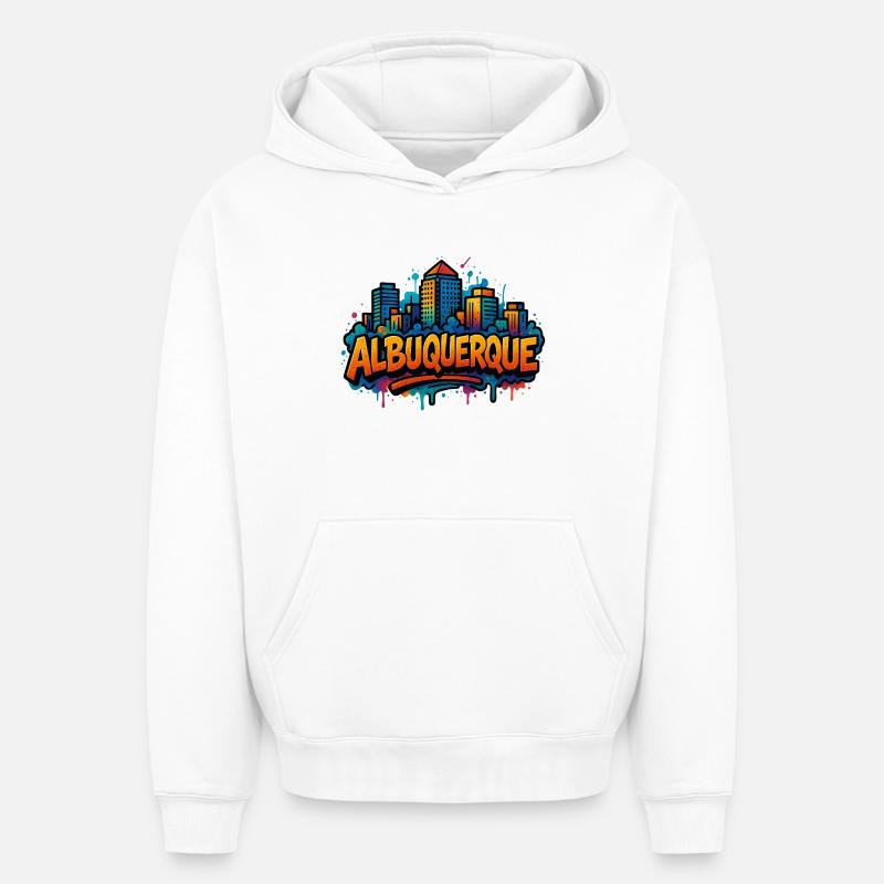 Silhouette de graffiti d’Albuquerque - Sweat à capuche unisexe oversize épais SPREAD - blanc