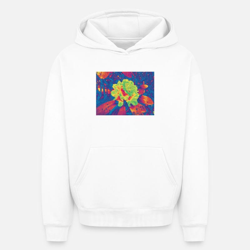 Fleur Néon Fleur Psychédélique - Sweat à capuche unisexe oversize épais SPREAD - blanc