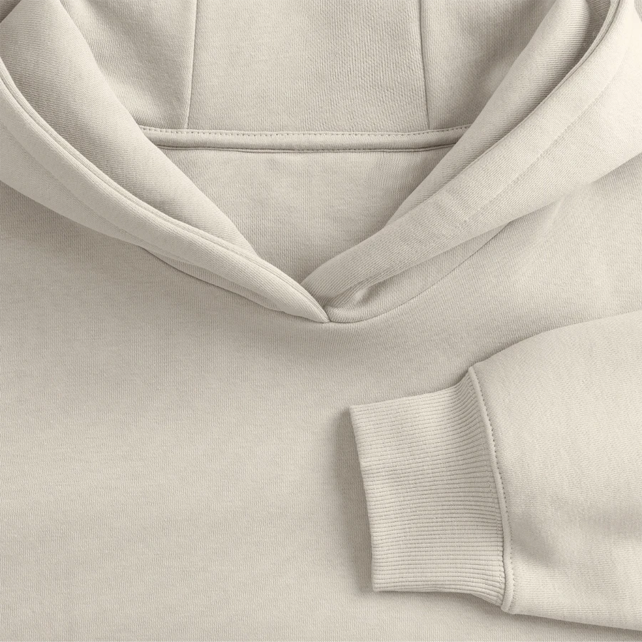 Pompeii badge on a oversized heavyweight unisex hoodie, beige, neck label