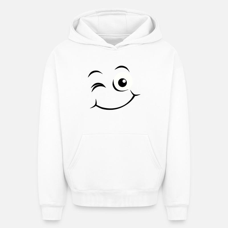 Visage heureux Émoticône - Sweat à capuche unisexe oversize épais SPREAD - blanc