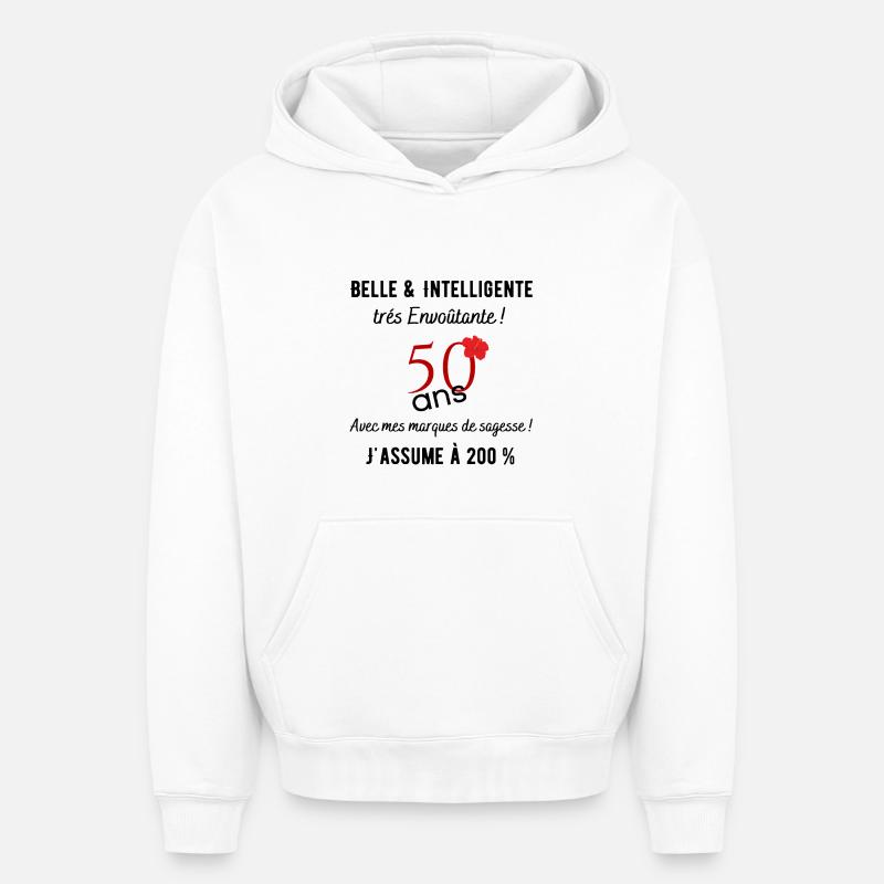 anniversaire 50 ans - Sweat à capuche unisexe oversize épais SPREAD - blanc