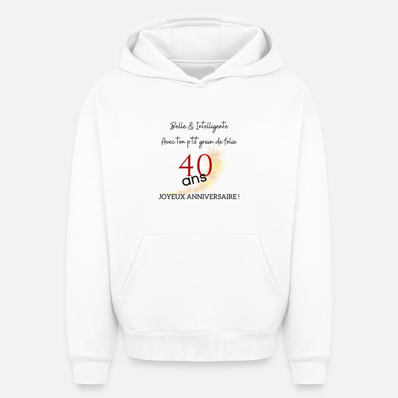 anniversaire 40 ans - Sweat à capuche unisexe oversize épais SPREAD - blanc