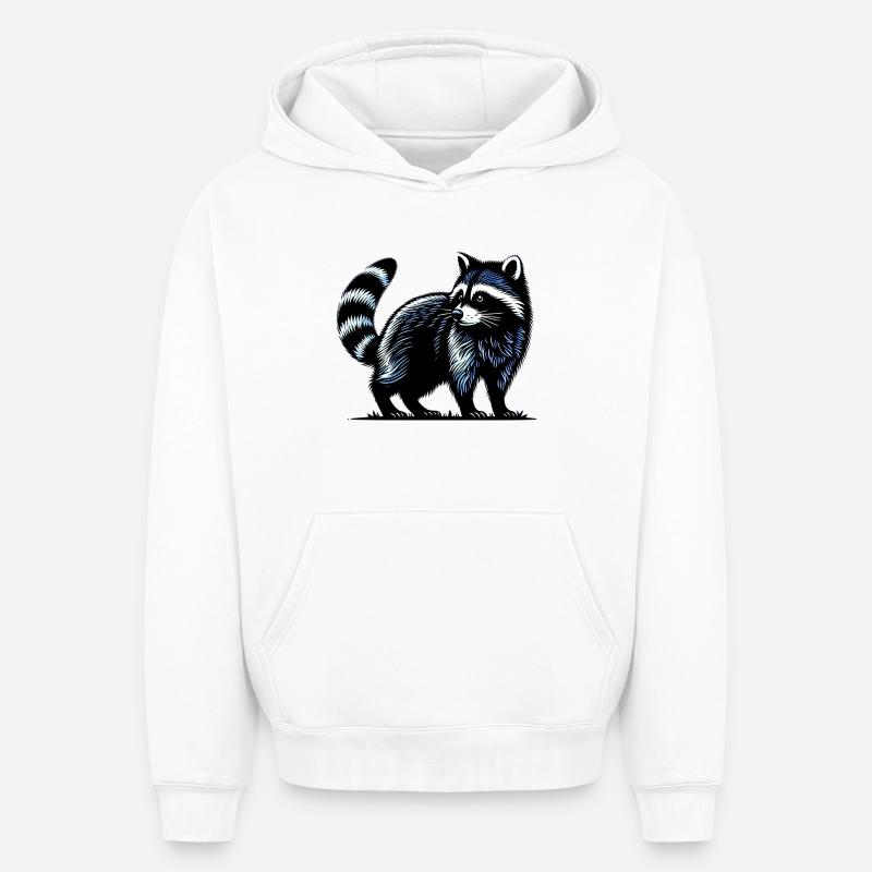 Raton laveur - Sweat à capuche unisexe oversize épais SPREAD - blanc