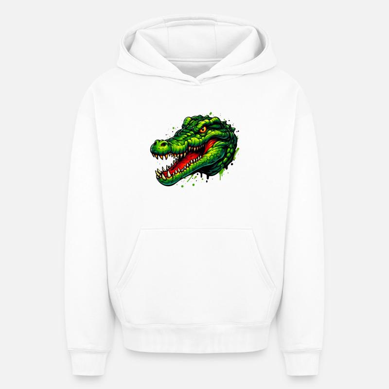 Crocodile - Sweat à capuche unisexe oversize épais SPREAD - blanc