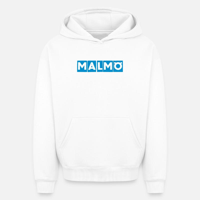 Malmö – Conception de texte bleu - Sweat à capuche unisexe oversize épais SPREAD - blanc