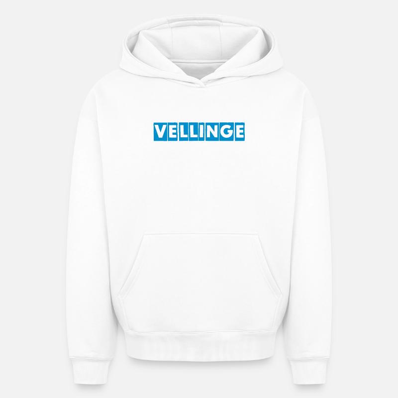 Vellinge – Conception de texte bleu - Sweat à capuche unisexe oversize épais SPREAD - blanc