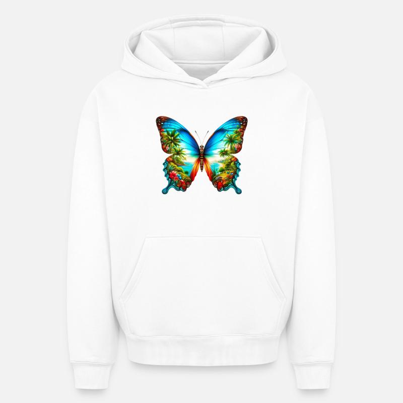 Papillon - Sweat à capuche unisexe oversize épais SPREAD - blanc