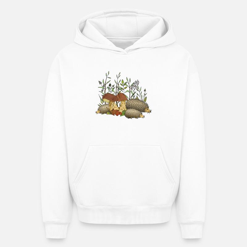 Hérissons - Sweat à capuche unisexe oversize épais SPREAD - blanc