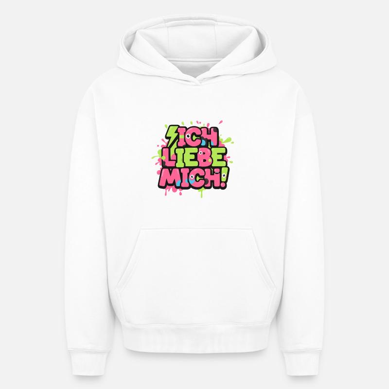 Je m’aime Graffiti - Sweat à capuche unisexe oversize épais SPREAD - blanc