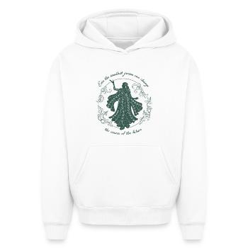 The Lord Of The Rings Galadriel Quote Design - Oversized Heavyweight Unisex Hoodie - white - Front - AI Model Female 172 dark (172cm) & AI Model Male 185 light (185cm)