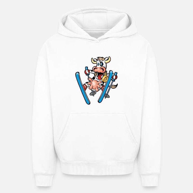 Vache en skis - Sweat à capuche unisexe oversize épais SPREAD - blanc
