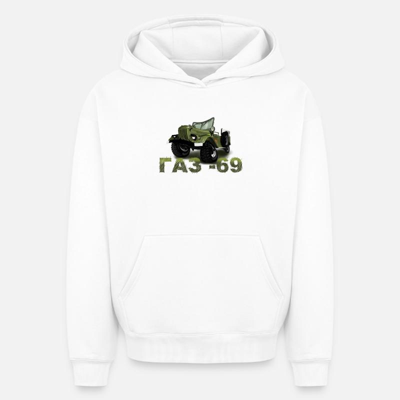 GAZ 69 - Sweat à capuche unisexe oversize épais SPREAD - blanc