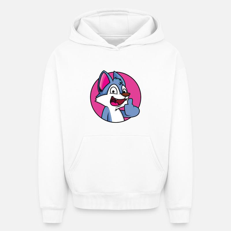 Pouce levé loup - Sweat à capuche unisexe oversize épais SPREAD - blanc
