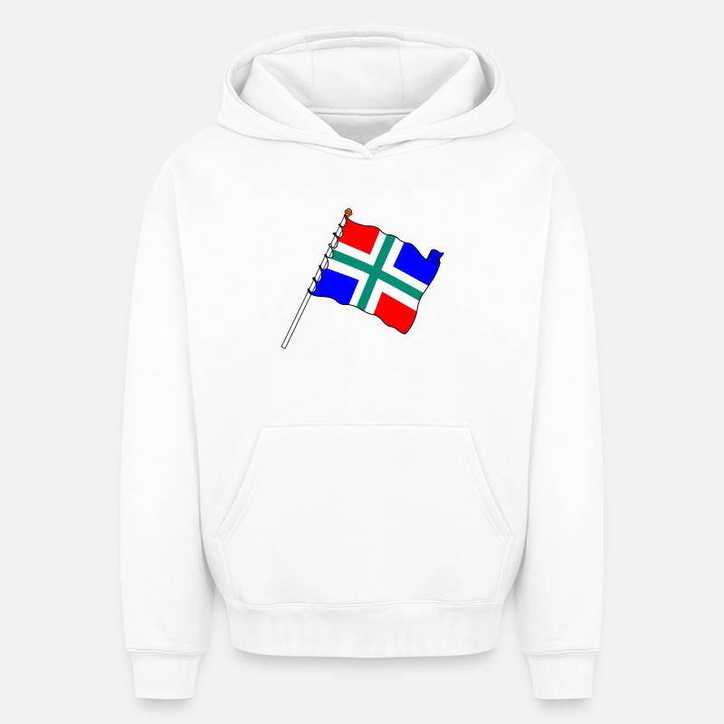 Flag province Groningue - Sweat à capuche unisexe oversize épais SPREAD - blanc