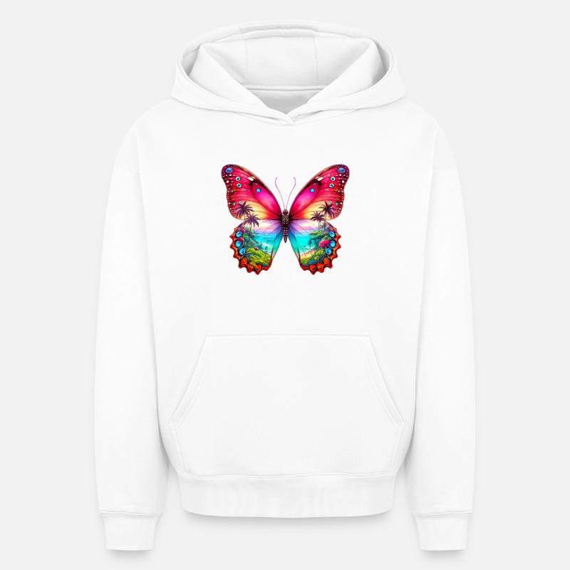 Papillon - Sweat à capuche unisexe oversize épais SPREAD - blanc