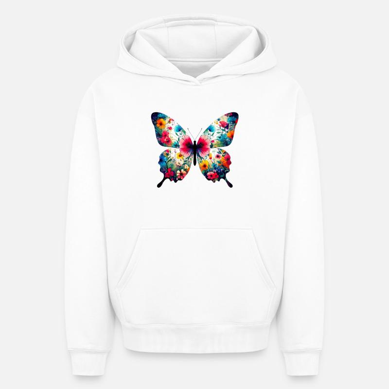 Papillon - Sweat à capuche unisexe oversize épais SPREAD - blanc