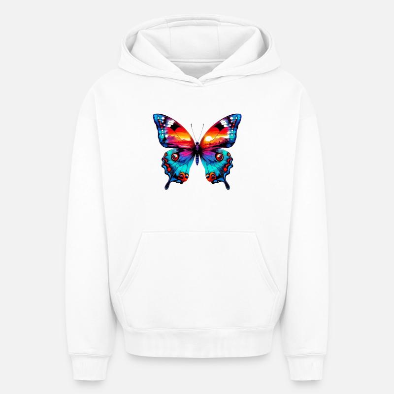 Papillon - Sweat à capuche unisexe oversize épais SPREAD - blanc