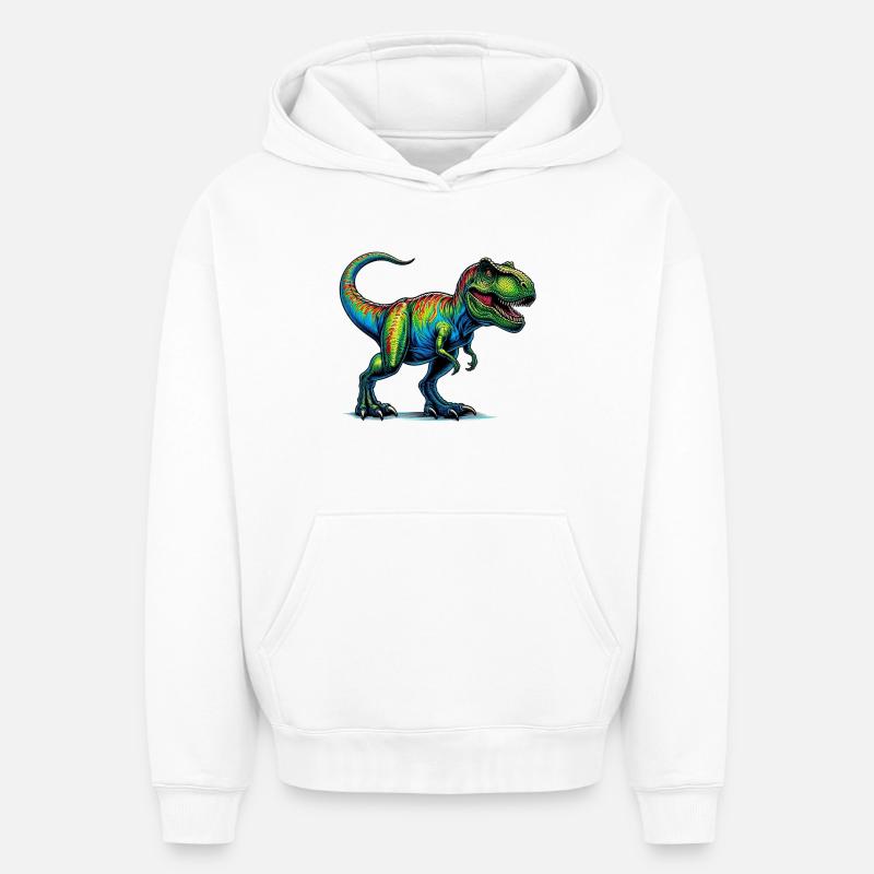 Dinosaure - Sweat à capuche unisexe oversize épais SPREAD - blanc