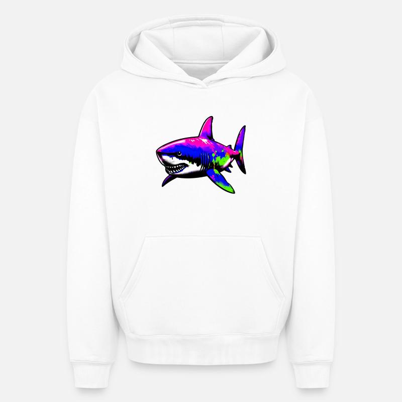 Requin - Sweat à capuche unisexe oversize épais SPREAD - blanc