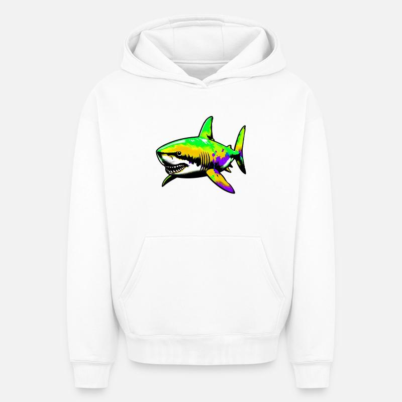 Requin - Sweat à capuche unisexe oversize épais SPREAD - blanc