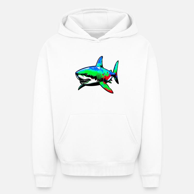 Requin - Sweat à capuche unisexe oversize épais SPREAD - blanc